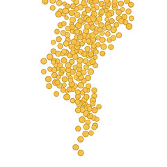 Scattered Golden Spheres Flowing Downward on White Background Illustration