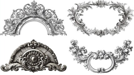 and keyword list for the provided image

 Ornate Silver & Gray Decorative Frames