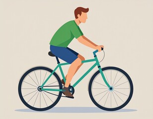 Obraz premium Active Man Riding a Bicycle on a Plain Background, Faceless Flat Design Vector Illustration
