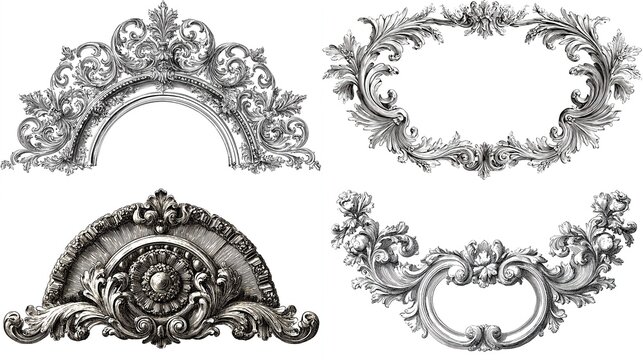 and keyword list for the provided image

 Ornate Silver & Gray Decorative Frames