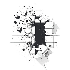 Cracked White Wall with Gray Interior in Destruction Style and Scattered Debris Illustration for Conceptual Backgrounds