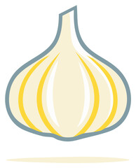Isolated garlic bulb illustration with yellow highlights and gray border graphic