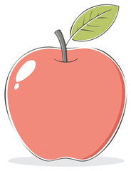 Bright Red Apple with Green Leaf and Stem Simple Doodle Style Vector Illustration