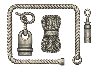 Isolated Illustration of Rope Knot and Cord Coil Set on Transparent Background
