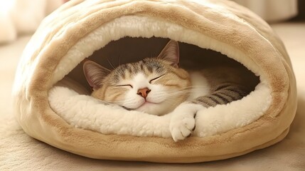 Adorable Tabby Cat Sleeping Peacefully in Cozy Bed