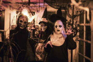 Spooky nun, devil, and witch model for 2025 Halloween night party