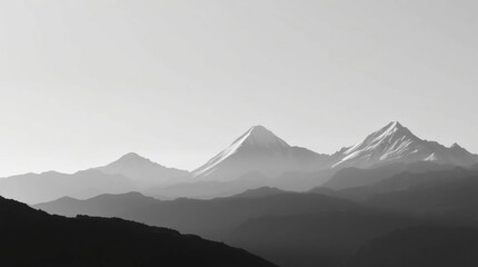 Snowy Mountains with Sunrise Panorama.