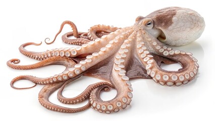 Fresh whole octopus isolated on white background, 