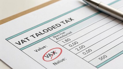 Obraz premium Value Added Tax concept. Document showing VAT details with a pen beside it.