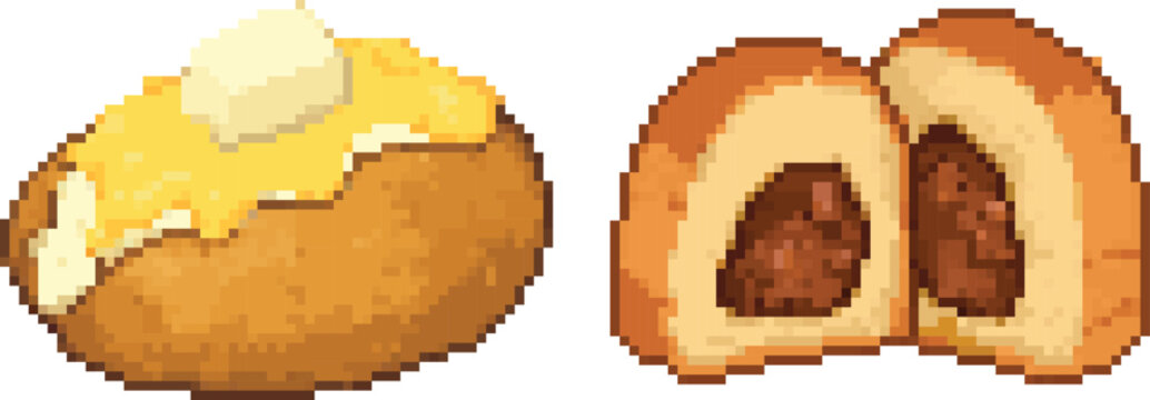 Jacket Potato and Hotteok Pixel Art