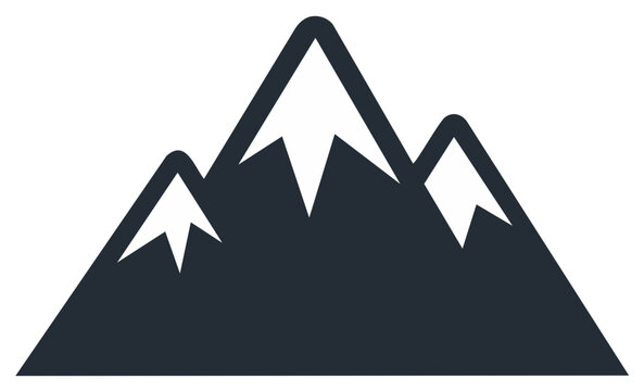 Simple mountain range icon with snow capped peaks. Minimalist vector illustration for nature and adventure.