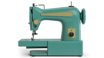 A vintage-style sewing machine in a matte turquoise blue color.