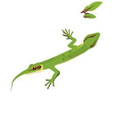 Fototapeta premium Pixelated Green Lizard Crawling Upward with Brown Spot Markings on White Background Close Up Illustration