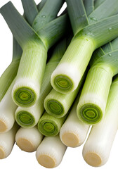 Isolated Leeks on Transparent Background Close Up Green and White Vegetables