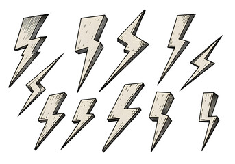 Isolated Lightning Bolt Collection Illustration With Transparent Background