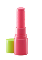 Isolated Lipstick On Transparent Background A Photo of Pink Makeup Tube with Green Lid