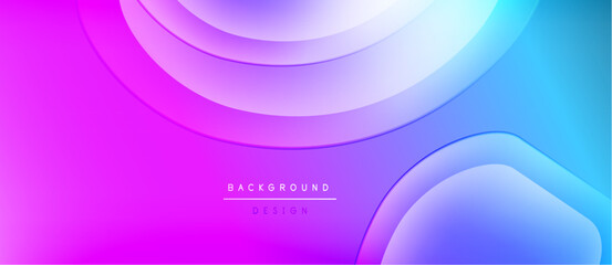Abstract fluid shapes blend vibrant purple, blue hues. Smooth gradients create modern background design. Minimalist text present.