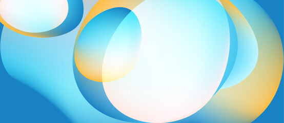 Abstract fluid shapes, blue, yellow gradients. Dynamic composition creates modern background, smooth transitions visible.