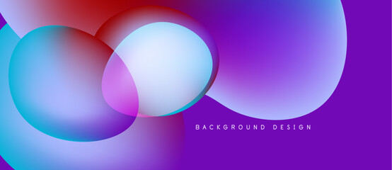 Abstract vibrant circles overlap, creating colorful gradients. Purple, blue, red hues blend seamlessly. Modern design element.