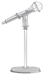 Retro microphone on a stand, isolated on white background, vector illustration