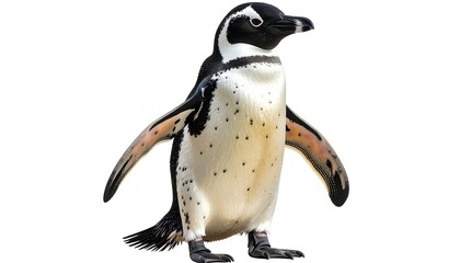 Profile of a penguin against white background