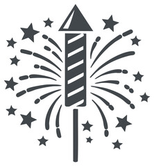 Obraz premium Stylized Fireworks Rocket with Stars and Bursts Illustration