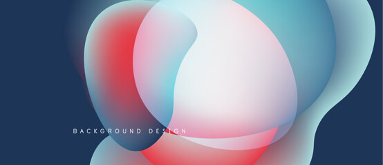 Abstract fluid shapes overlap, creating vibrant color gradients. Blue, red, cyan blend seamlessly. Modern design element for backgrounds.