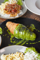 Matcha Creation, captured on September 8, 2025. Japanese green tea powder delicacy prepared into modern culinary dish, vibrant green color with smooth refined taste reflecting authentic tradition