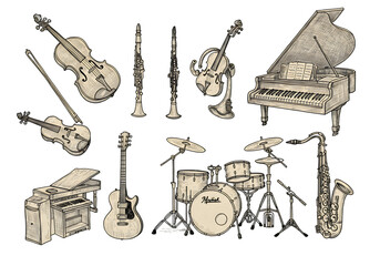 Isolated Musical Instruments Illustration on Transparent Background