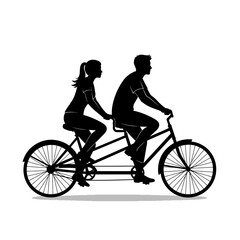 Fototapeta premium Silhouette of a man and woman riding a tandem bicycle on a white background in a vector image