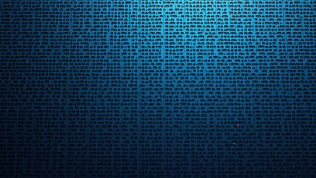 A deep blue digital background texture featuring a dense array of tiny, dark-colored squares, subtly fading to a darker shade at the bottom, with a single, small, 