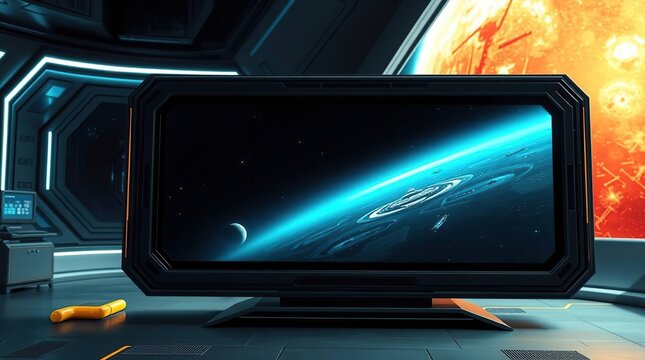 Spaceship Bridge Planet View.