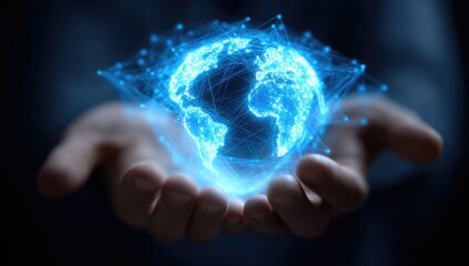 Digital globe holographically held in hands