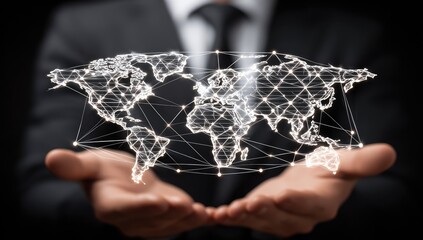 Global network projected in open hands