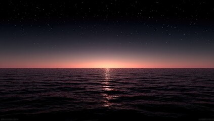 Dark ocean sunset, starry night sky
