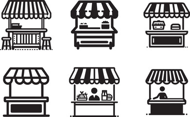 Dynamic market stall icon set for creative designs and commercial projects, vector art
