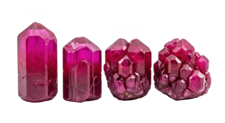 Group of pink and purple crystals isolated on transparent background