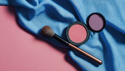 Makeup blush and brush on fabric