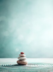 Stacked stones on a teal surface