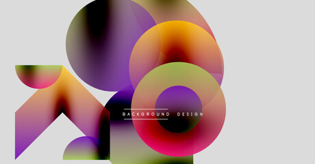 Abstract colorful shapes overlap. Gradient hues blend, creating dynamic visual effect. Modern design element for backgrounds.