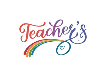 Rainbow Calligraphy Teachers Day Text Design with Heart isolated on a transparent background image