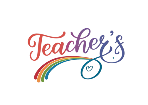 Rainbow Calligraphy Teachers Day Text Design with Heart isolated on a transparent background image