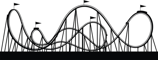 Roller coaster silhouette, amusement park ride, thrilling roller coaster, funfair attraction, looping roller coaster, adrenaline rush, theme park 