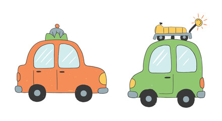 Fototapeta premium two colorful cars carrying luggage ready for travel adventure