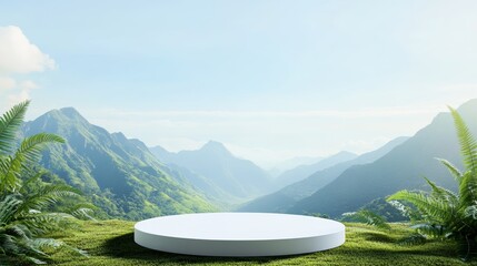 E-commerce product exhibition booth with natural scenery background