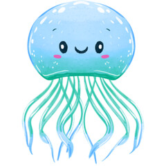 Watercolor cute jelly fish illustration