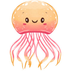 Watercolor cute jelly fish illustration