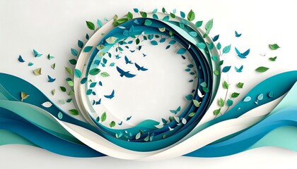 Circle with Leaves and Flying Birds Paper Cut Design
