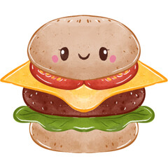 Watercolor cute burger illustration