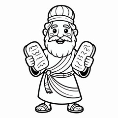 A joyful animated figure of Moses proudly displaying two tablets of law, showcasing the Ten Commandments, in a vibrant and colorful cartoon illustration.